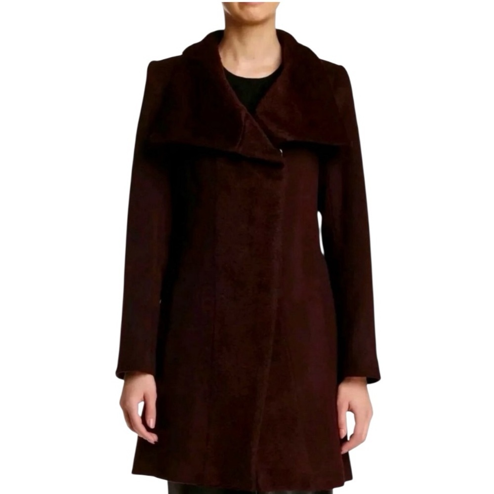 TRINA TURK Lambswool Shawl Collar Artsy Lily Coat Wine Burgundy Wool Size 4 Warm - Picture 2 of 10